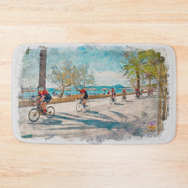 Item preview, Puerto Pollensa Mallorca Cyclists Watercolour Effect designed and sold by GG WALL ART.