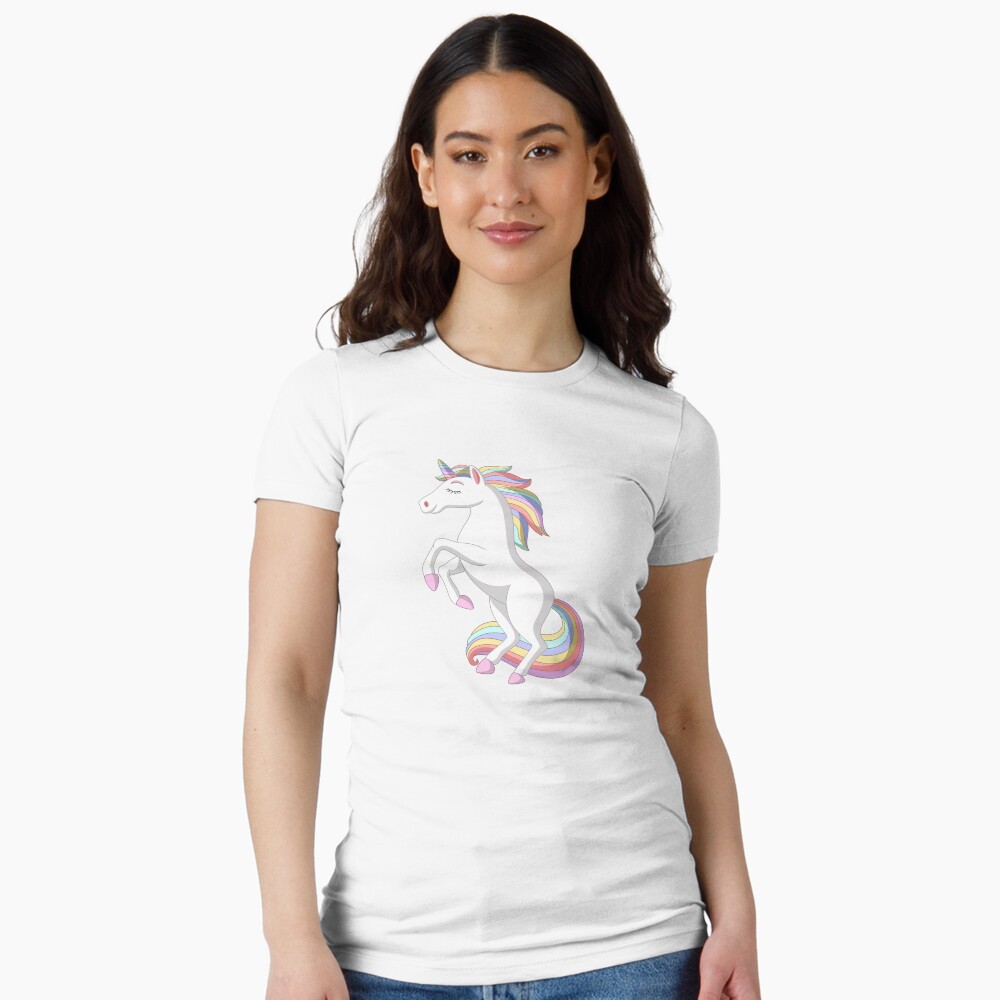 Standing Unicorn Fitted T-Shirt - unicorn fantasy design by HackerLooks