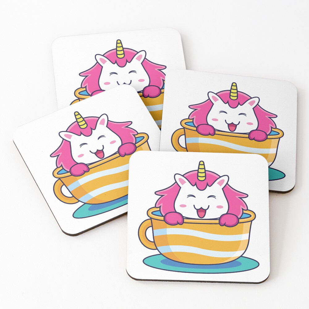 Unicorn in a Cup Coasters (Set of 4) - unicorn fantasy design by HackerLooks