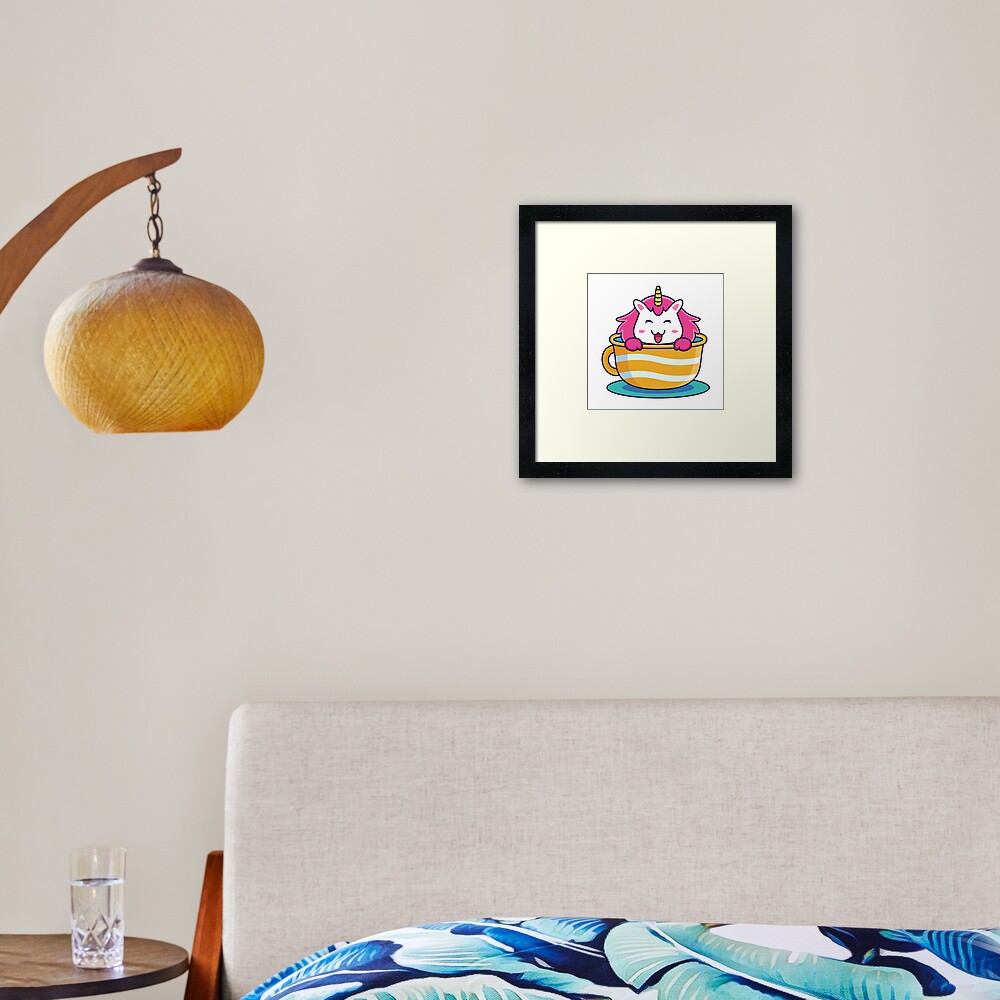 Unicorn in a Cup Framed Art Print - unicorn fantasy design by HackerLooks