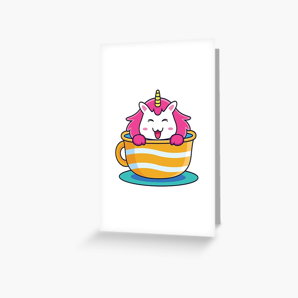Unicorn in a Cup Greeting Card - unicorn fantasy design by HackerLooks