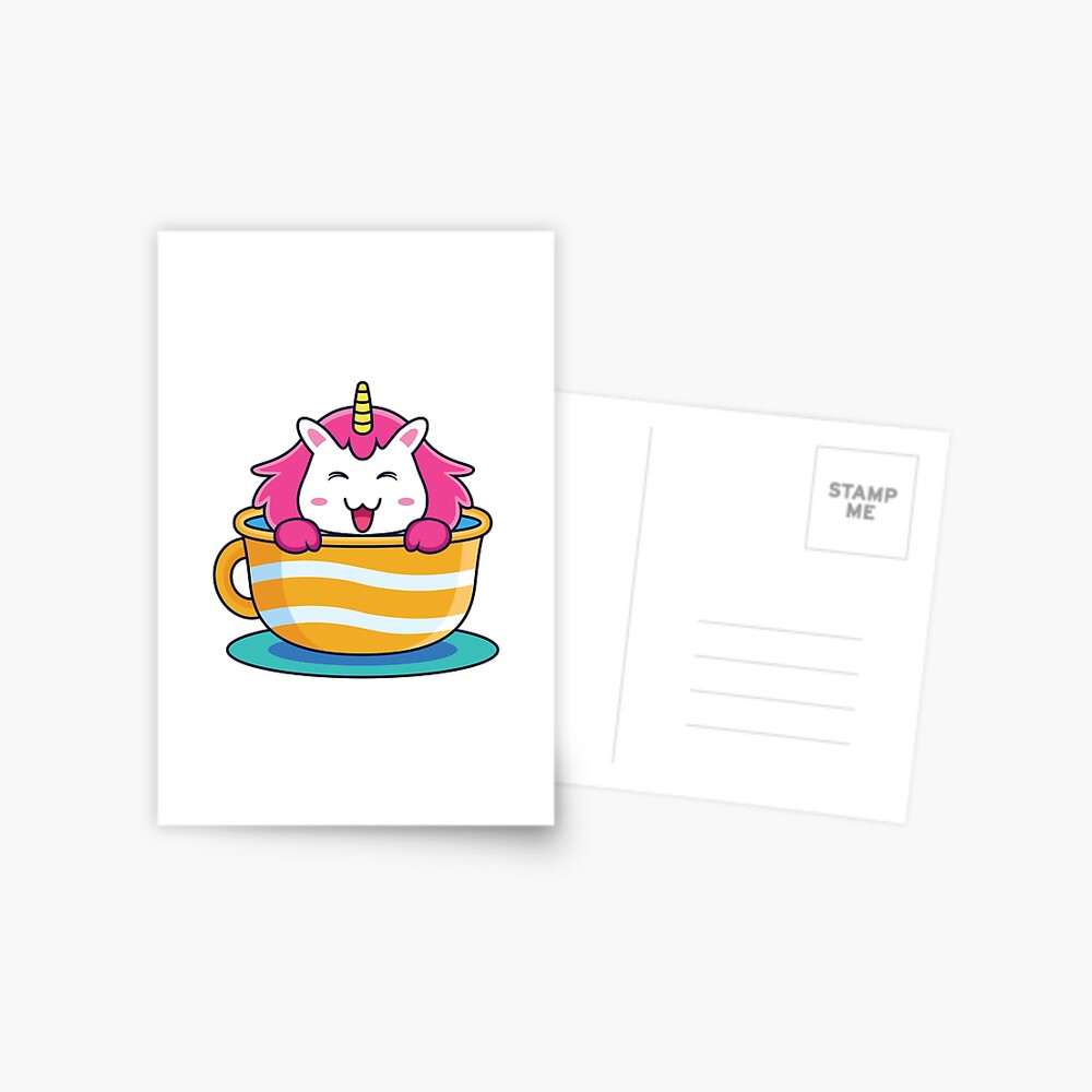 Unicorn in a Cup Postcard - unicorn fantasy design by HackerLooks