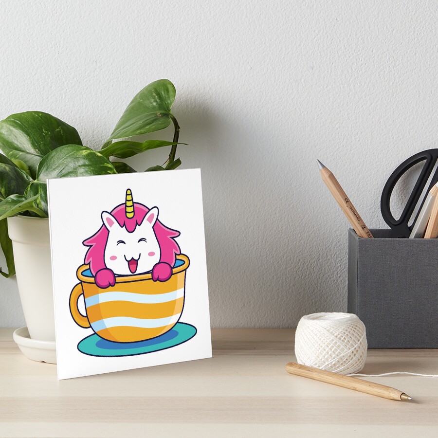 Unicorn in a Cup Art Board Print - unicorn fantasy design by HackerLooks