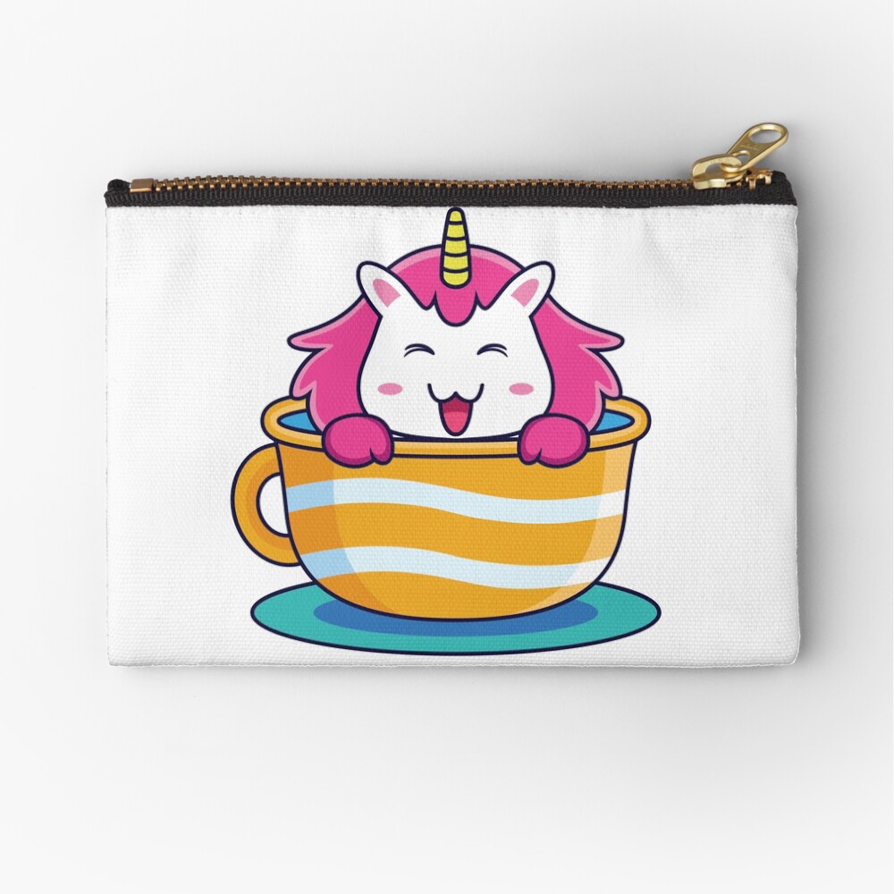 Unicorn in a Cup Zipper Pouch - unicorn fantasy design by HackerLooks