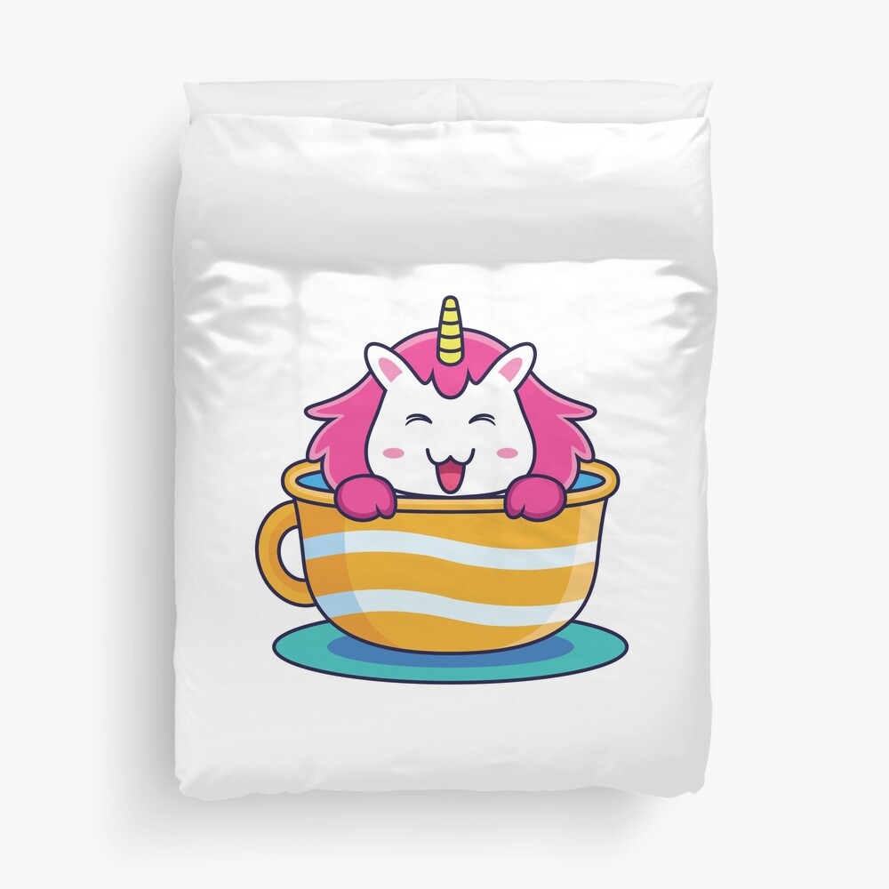 Unicorn in a Cup Duvet Cover - unicorn fantasy design by HackerLooks