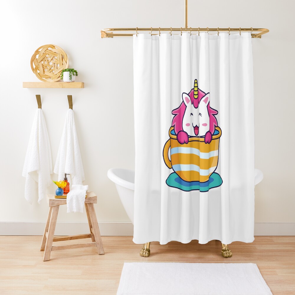 Unicorn in a Cup Shower Curtain - unicorn fantasy design by HackerLooks