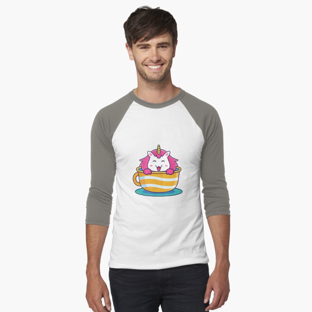 Unicorn in a Cup Baseball ¾ Sleeve T-Shirt - unicorn fantasy design by HackerLooks