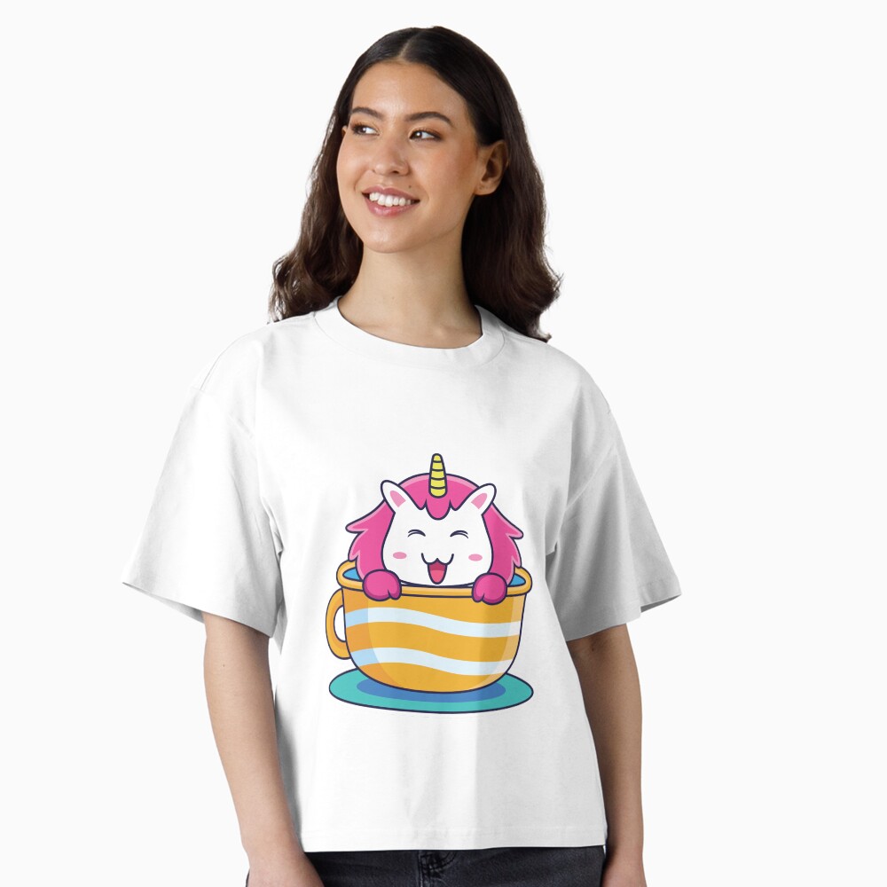 Unicorn in a Cup Boxy T-Shirt - unicorn fantasy design by HackerLooks