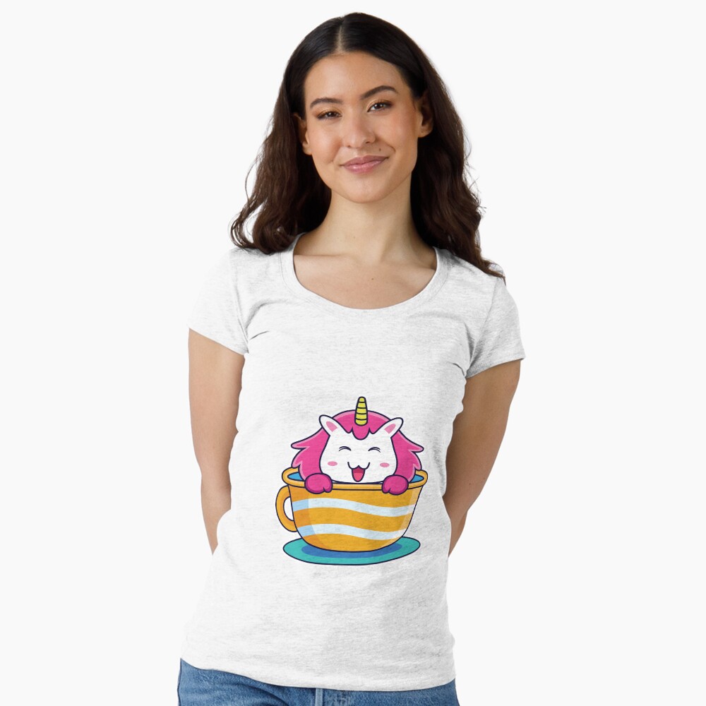 Unicorn in a Cup Fitted Scoop T-Shirt - unicorn fantasy design by HackerLooks