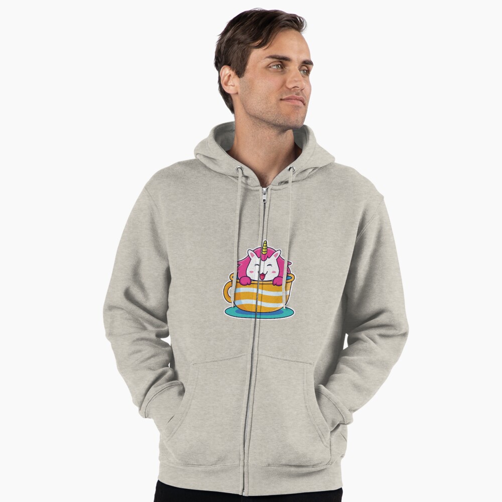 Unicorn in a Cup Zipped Hoodie - unicorn fantasy design by HackerLooks