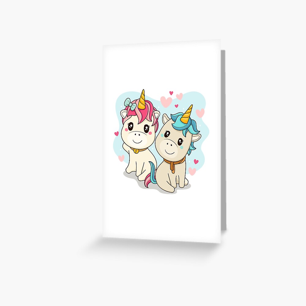 Unicorn Twin Greeting Card - unicorn fantasy design by HackerLooks