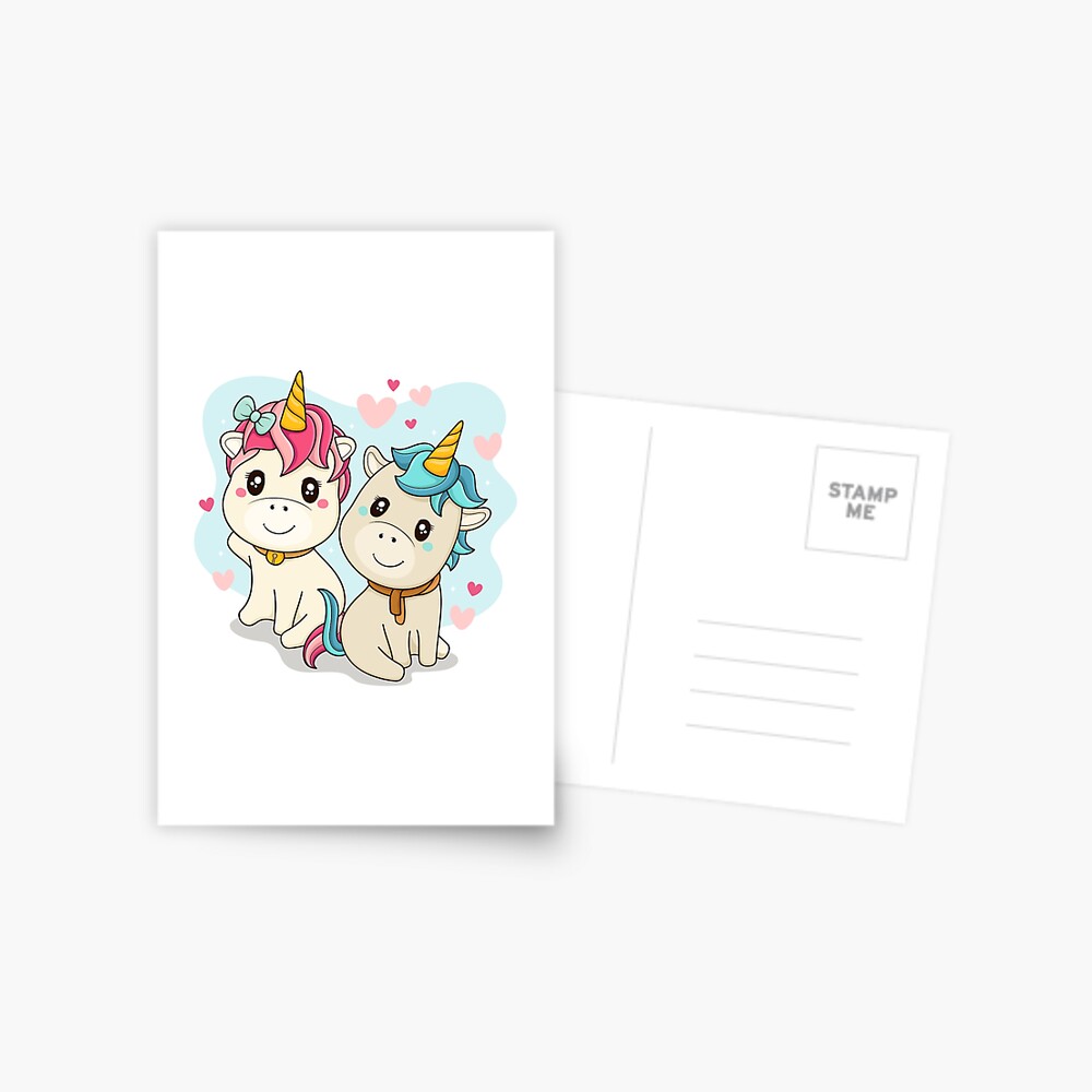 Unicorn Twin Postcard - unicorn fantasy design by HackerLooks