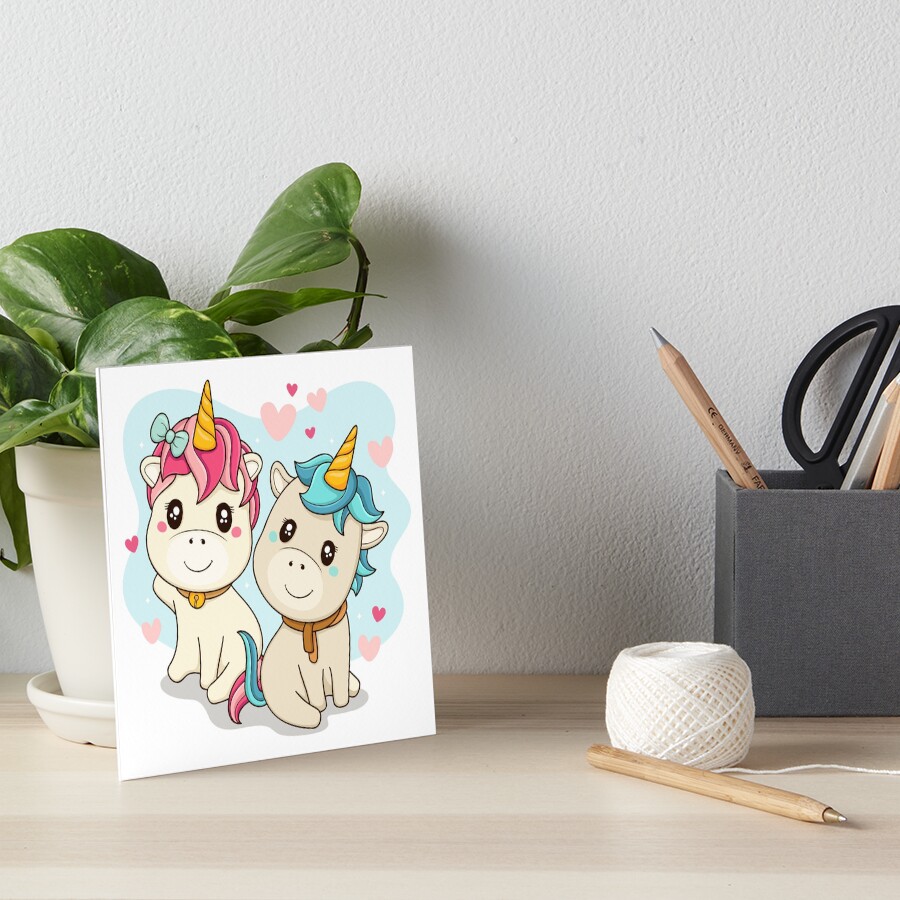 Unicorn Twin Art Board Print - unicorn fantasy design by HackerLooks