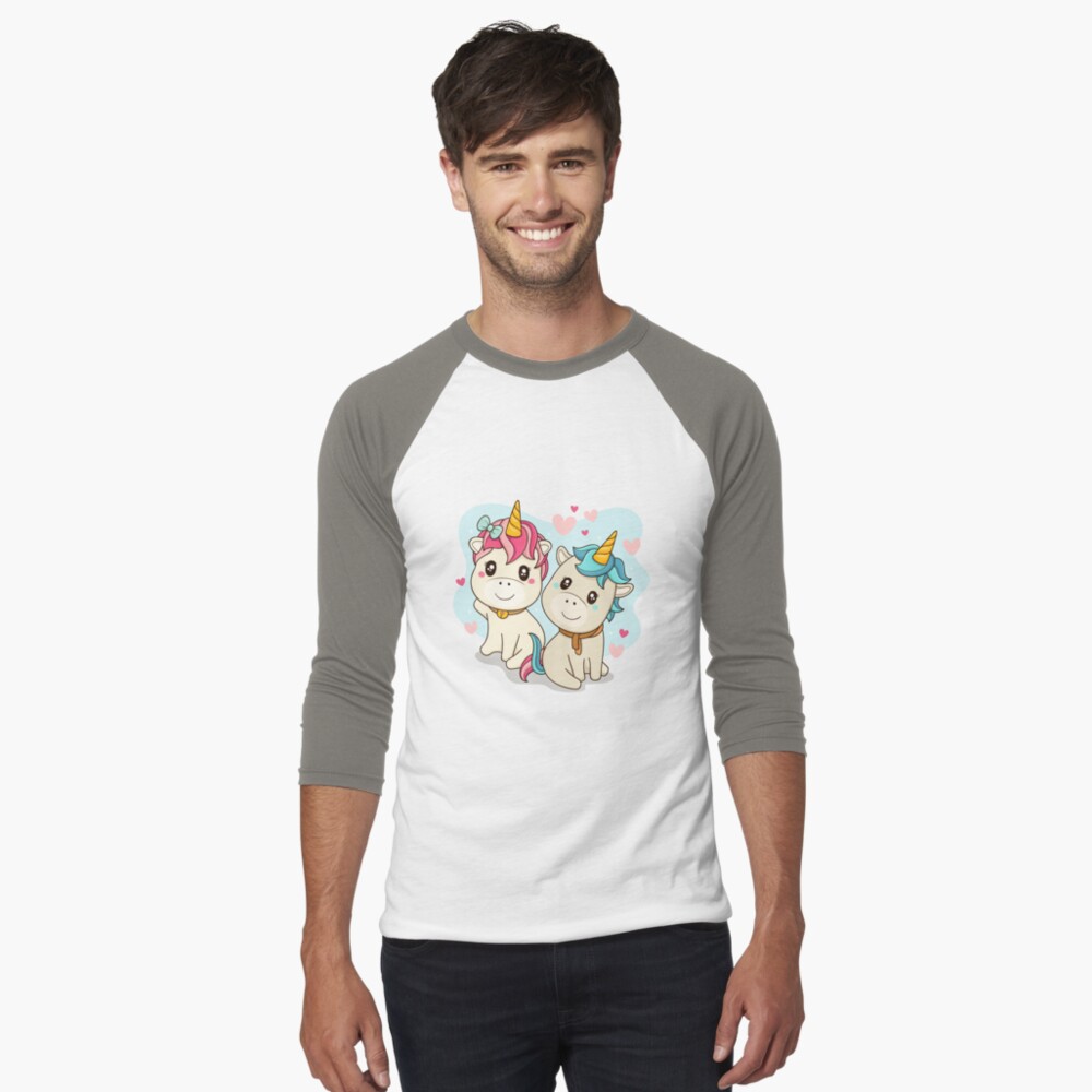 Unicorn Twin Baseball ¾ Sleeve T-Shirt - unicorn fantasy design by HackerLooks
