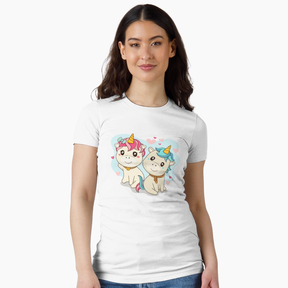 Unicorn Twin Fitted T-Shirt - unicorn fantasy design by HackerLooks