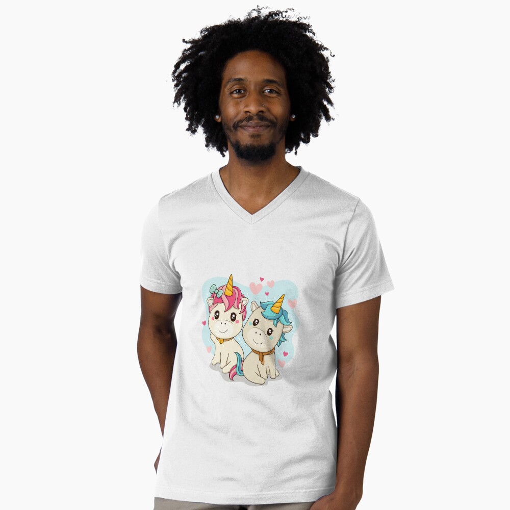 Unicorn Twin V-Neck T-Shirt - unicorn fantasy design by HackerLooks