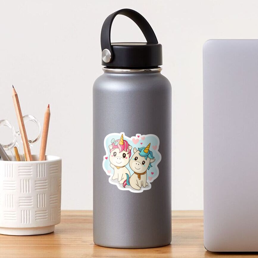 Unicorn Twin Glossy Sticker - unicorn fantasy design by HackerLooks