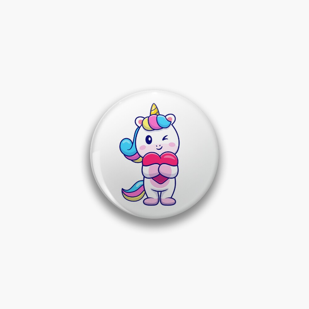 Cute Unicorn Holding a Heart Pin - unicorn fantasy design by HackerLooks