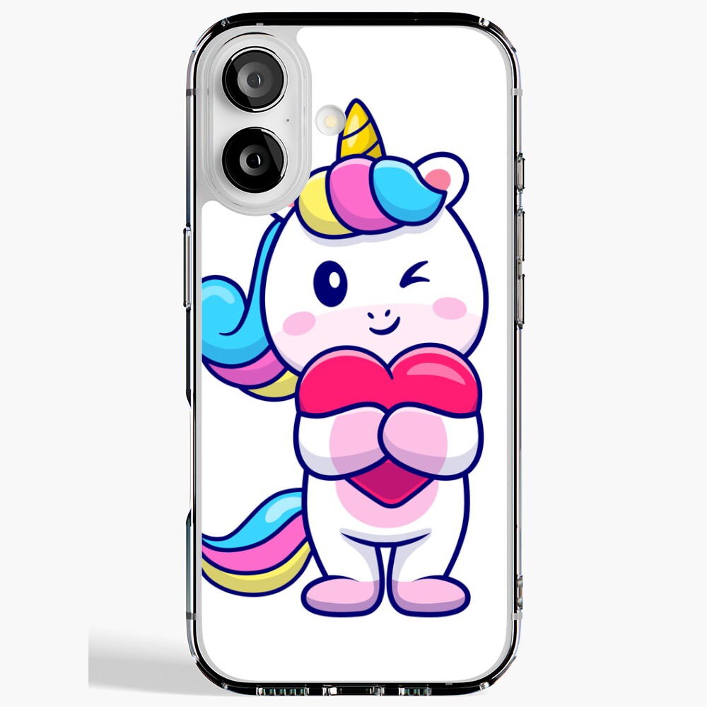 Cute Unicorn Holding a Heart iPhone Soft Case - unicorn fantasy design by HackerLooks