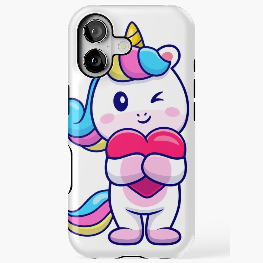 Cute Unicorn Holding a Heart iPhone Tough Case - unicorn fantasy design by HackerLooks