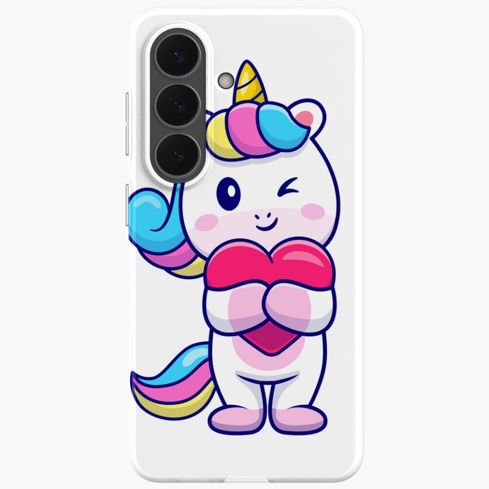 Cute Unicorn Holding a Heart Samsung Galaxy Soft Case - unicorn fantasy design by HackerLooks