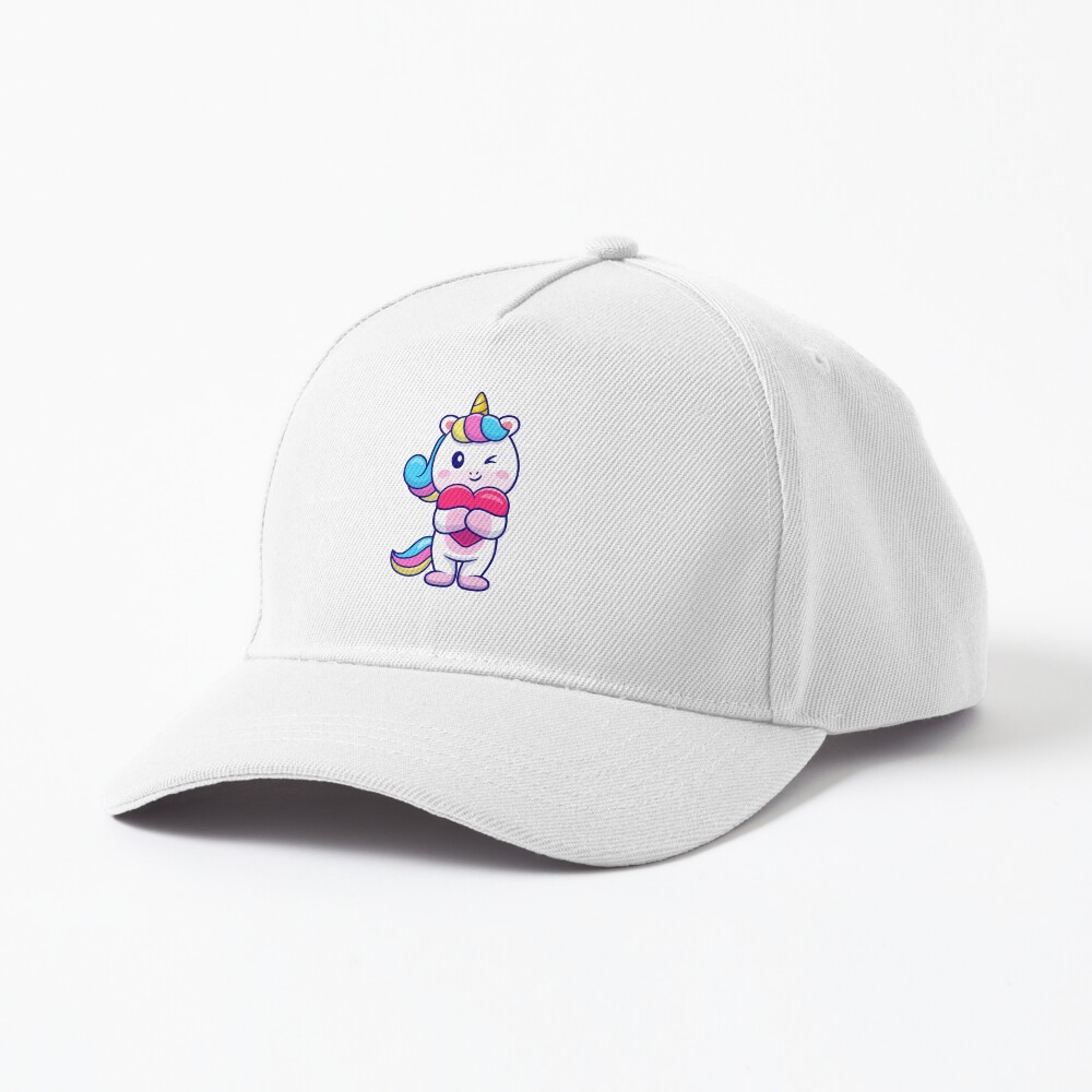Cute Unicorn Holding a Heart Baseball Cap - unicorn fantasy design by HackerLooks