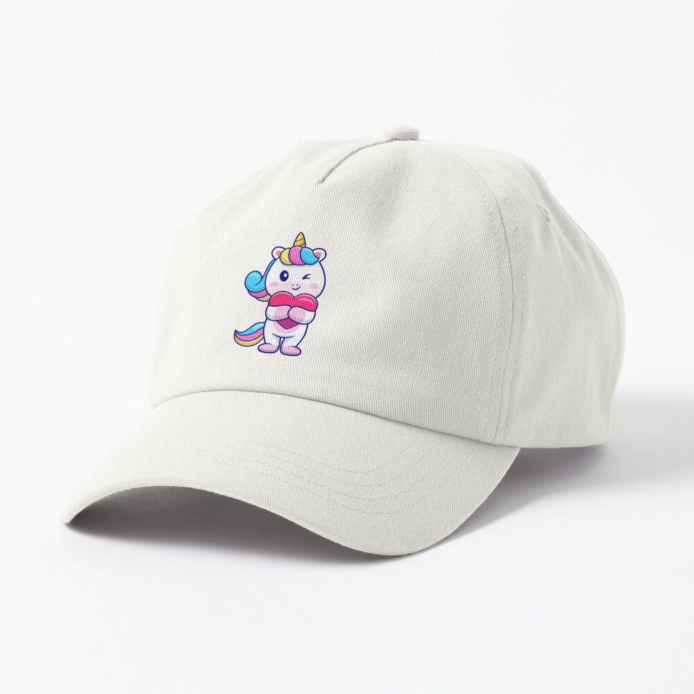 Cute Unicorn Holding a Heart Dad Hat - unicorn fantasy design by HackerLooks