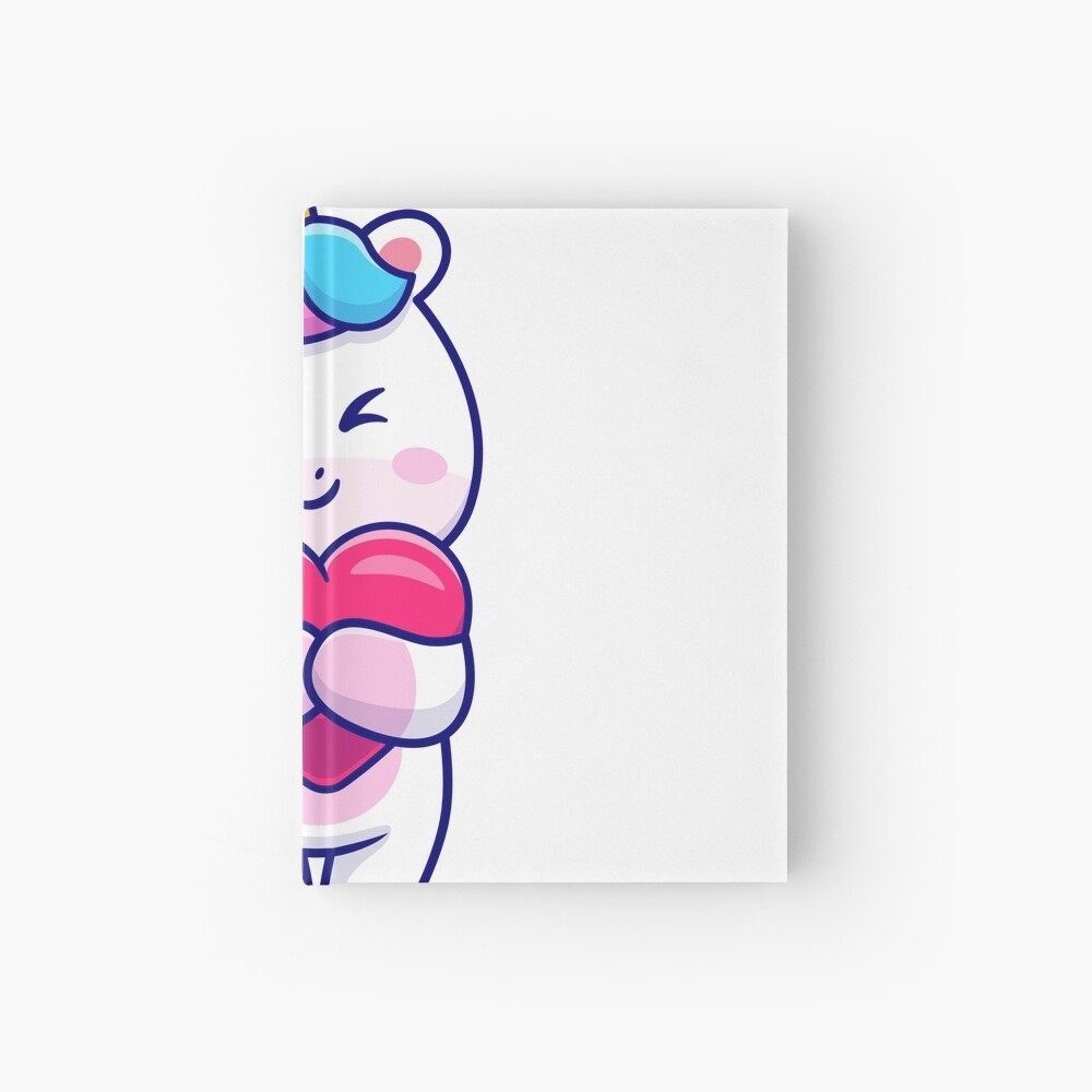 Cute Unicorn Holding a Heart Hardcover Journal - unicorn fantasy design by HackerLooks