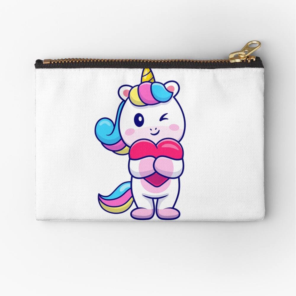 Cute Unicorn Holding a Heart Zipper Pouch - unicorn fantasy design by HackerLooks