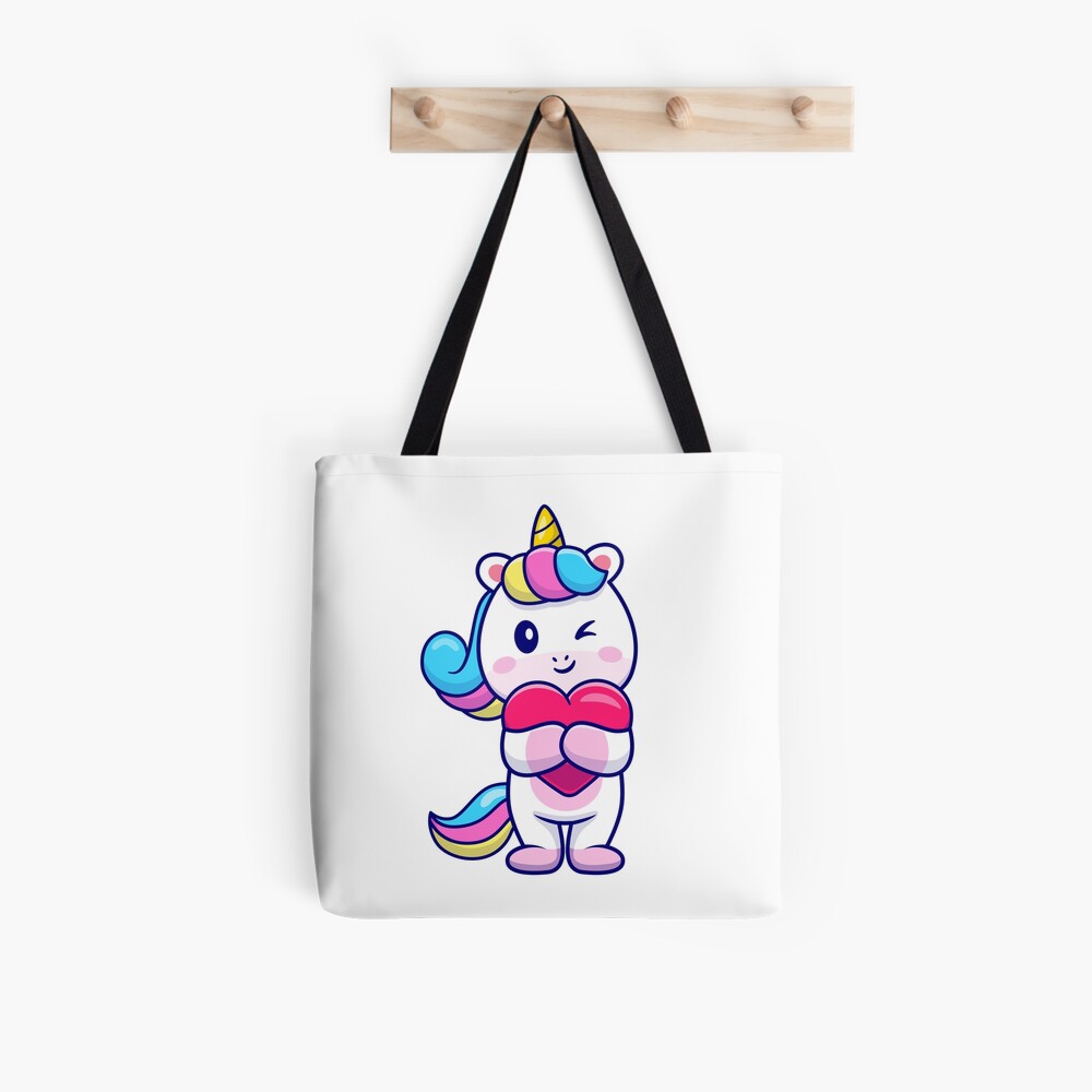 Cute Unicorn Holding a Heart All Over Print Tote Bag - unicorn fantasy design by HackerLooks