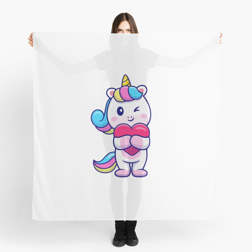 Cute Unicorn Holding a Heart Scarf - unicorn fantasy design by HackerLooks