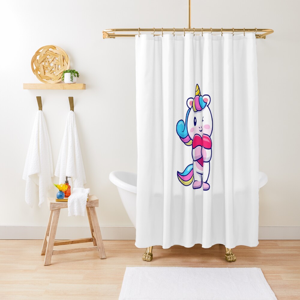 Cute Unicorn Holding a Heart Shower Curtain - unicorn fantasy design by HackerLooks