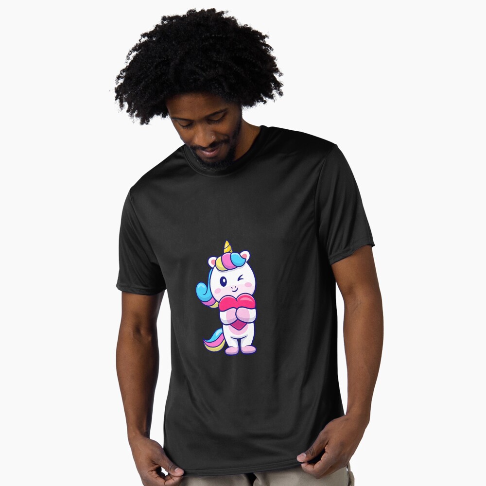 Cute Unicorn Holding a Heart Active T-Shirt - unicorn fantasy design by HackerLooks