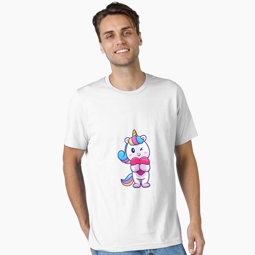 Cute Unicorn Holding a Heart Essential T-Shirt - unicorn fantasy design by HackerLooks