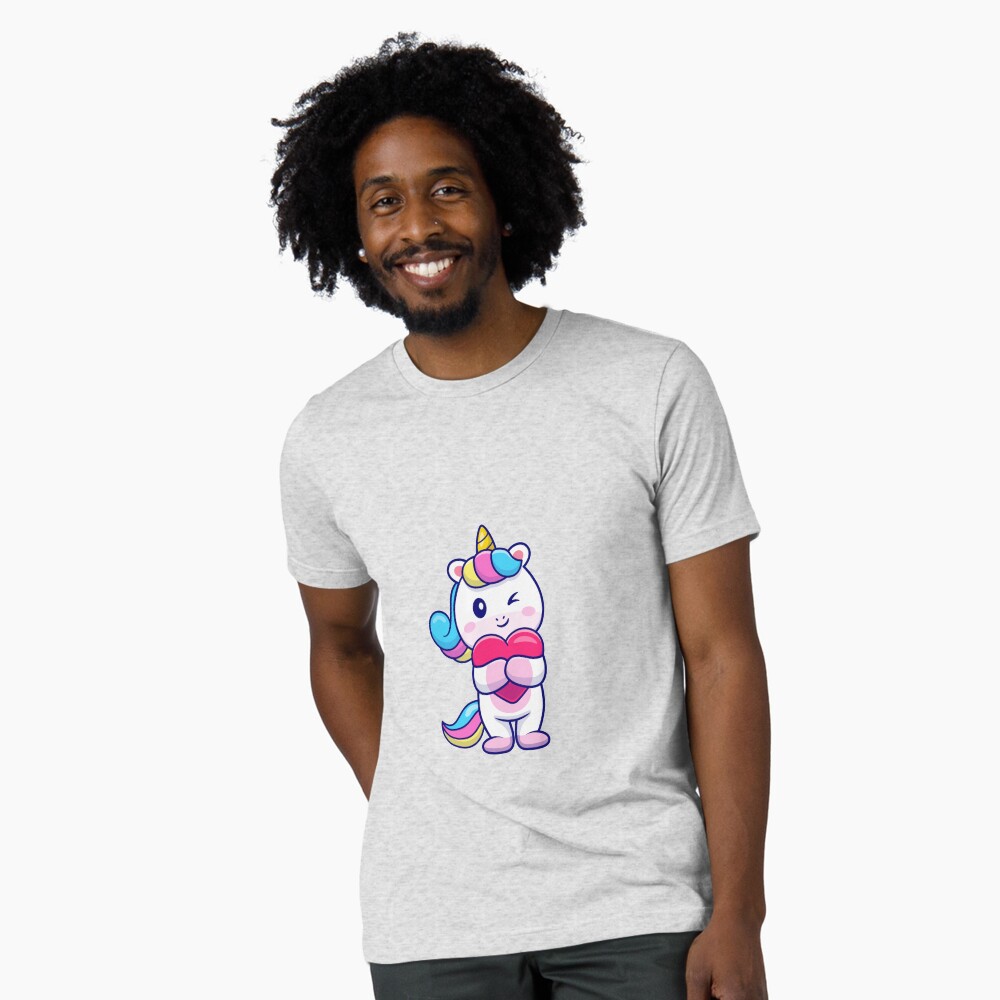 Cute Unicorn Holding a Heart Tri-blend T-Shirt - unicorn fantasy design by HackerLooks