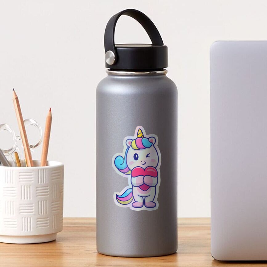 Cute Unicorn Holding a Heart Stickers design by HackerLooks