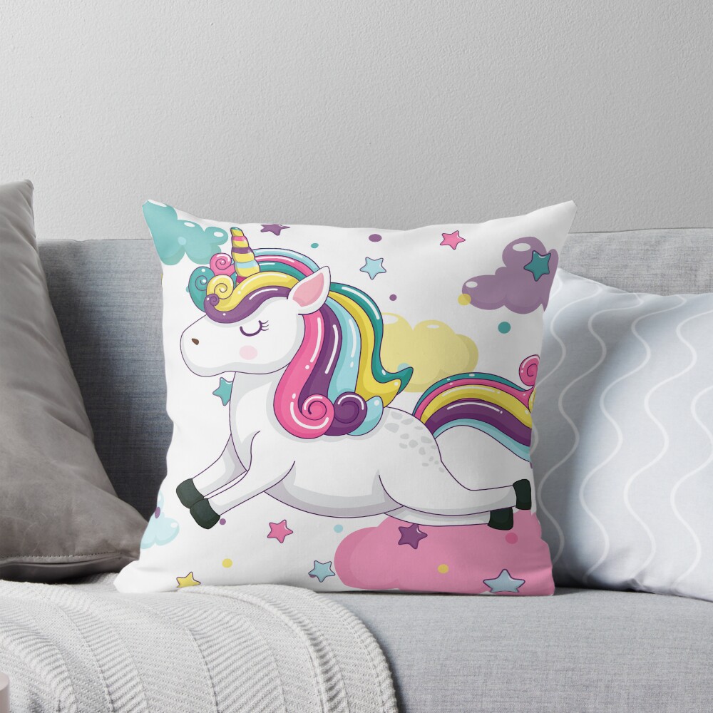 Flying Unicorn Throw Pillow - unicorn fantasy design by HackerLooks