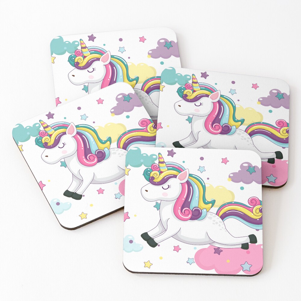 Flying Unicorn Coasters (Set of 4) - unicorn fantasy design by HackerLooks
