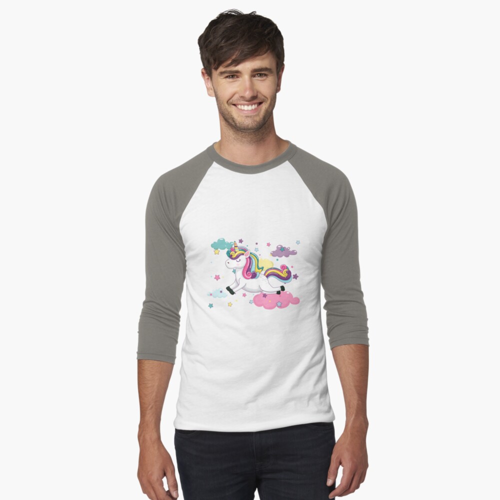 Flying Unicorn Baseball ¾ Sleeve T-Shirt - unicorn fantasy design by HackerLooks