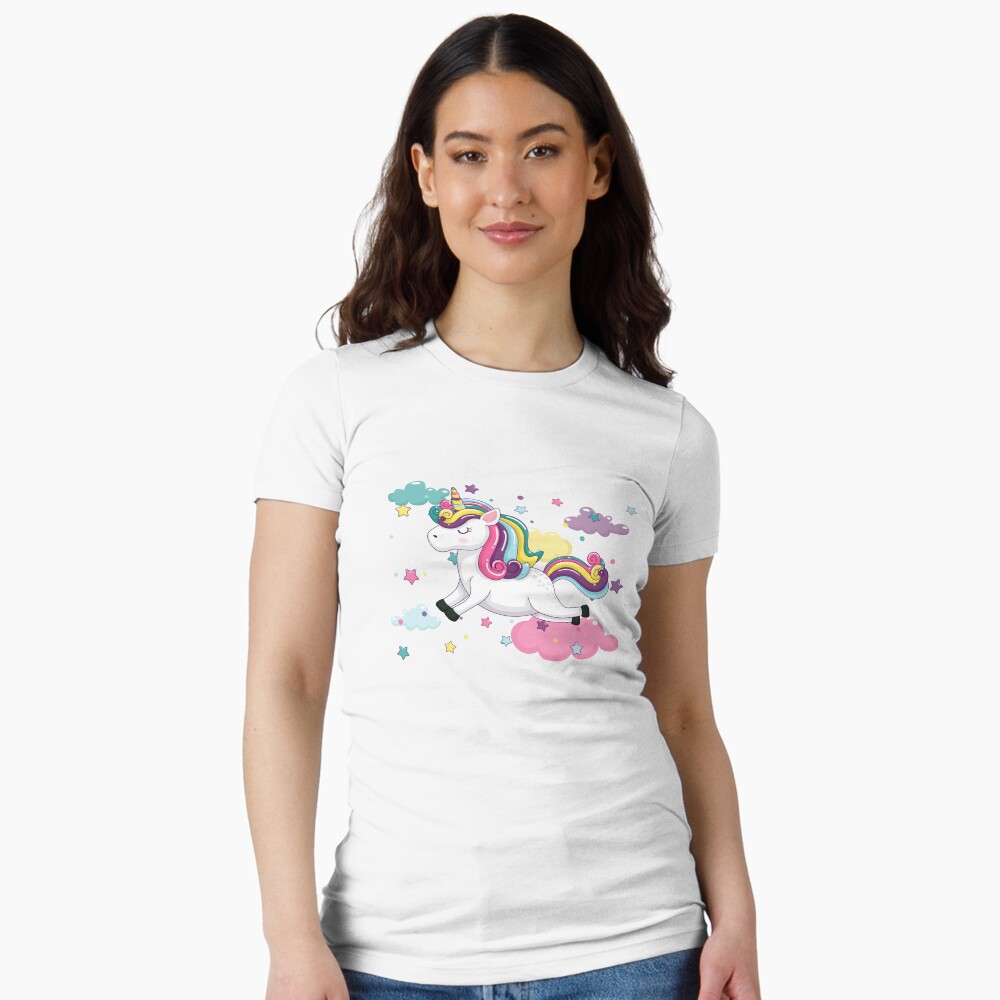 Flying Unicorn Fitted T-Shirt - unicorn fantasy design by HackerLooks