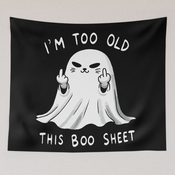 Item preview, I'm too old for this Boo Shit Funny Halloween Cat designed and sold by DoodleDashShop.