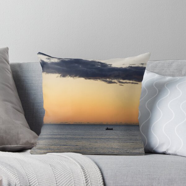 Item preview, Boat on the sea at sunset under a big dark cloud. designed and sold by vabels.
