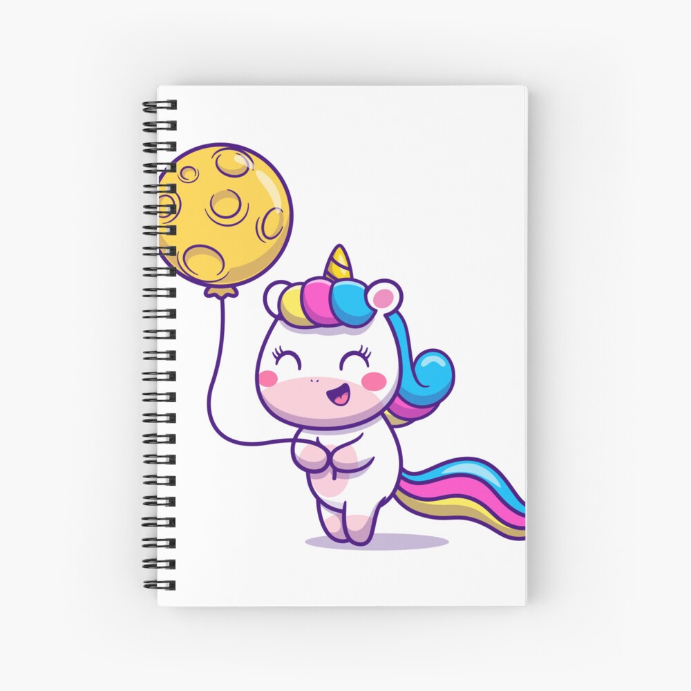 Unicorn Holding a Balloon Spiral Notebook - unicorn fantasy design by HackerLooks