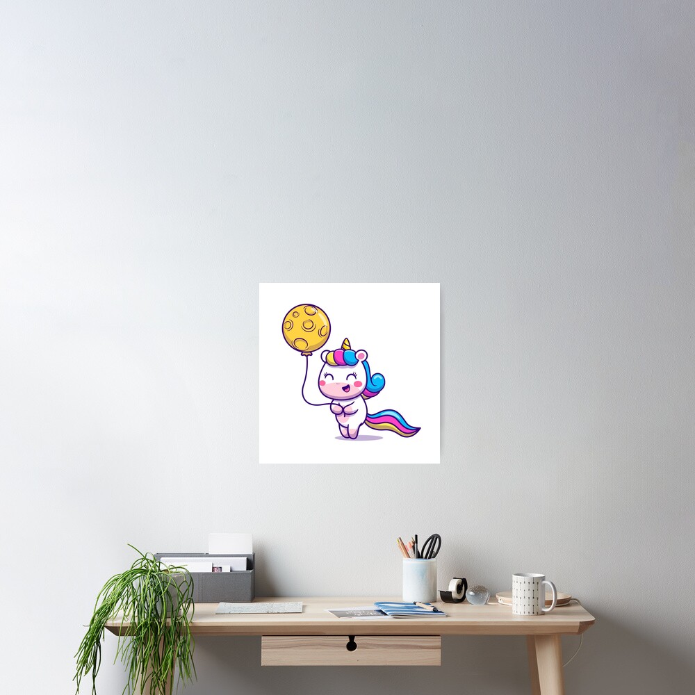 Unicorn Holding a Balloon Wall Art design by HackerLooks