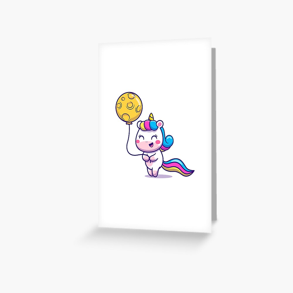 Unicorn Holding a Balloon Greeting Card - unicorn fantasy design by HackerLooks