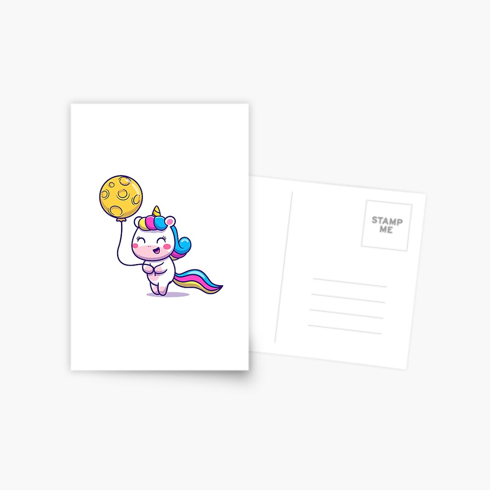Unicorn Holding a Balloon Postcard - unicorn fantasy design by HackerLooks