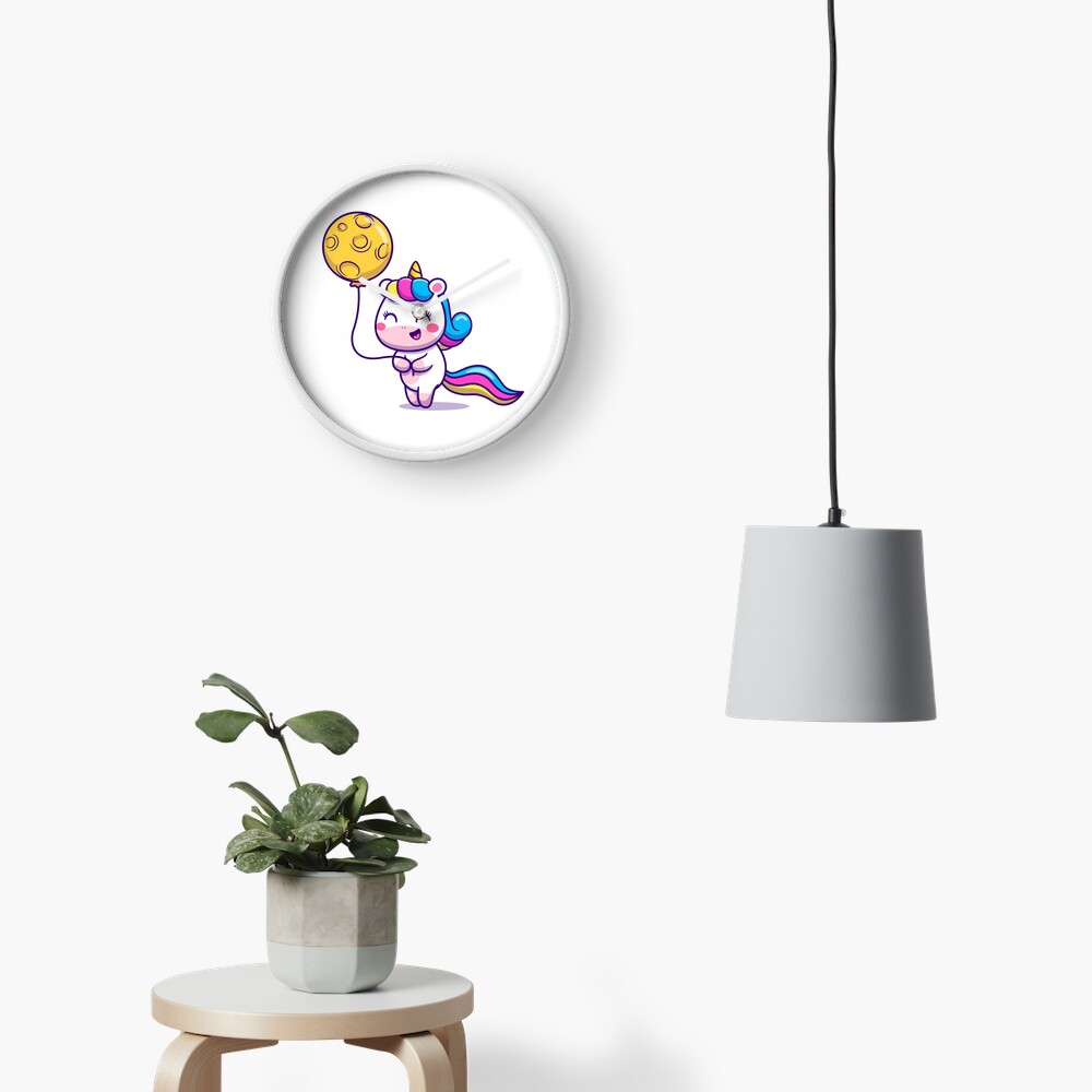 Unicorn Holding a Balloon Clock - unicorn fantasy design by HackerLooks