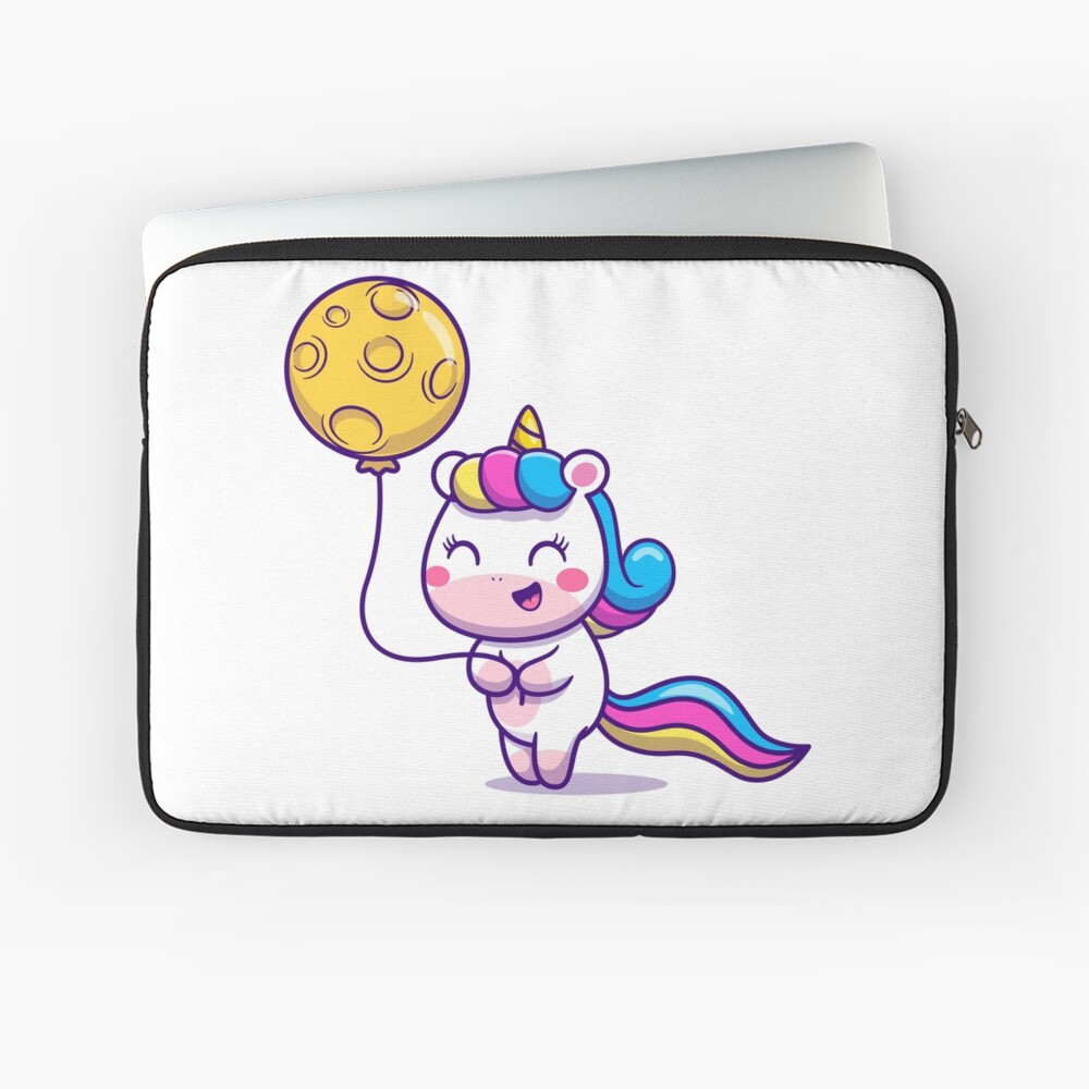Unicorn Holding a Balloon Laptop Sleeve - unicorn fantasy design by HackerLooks