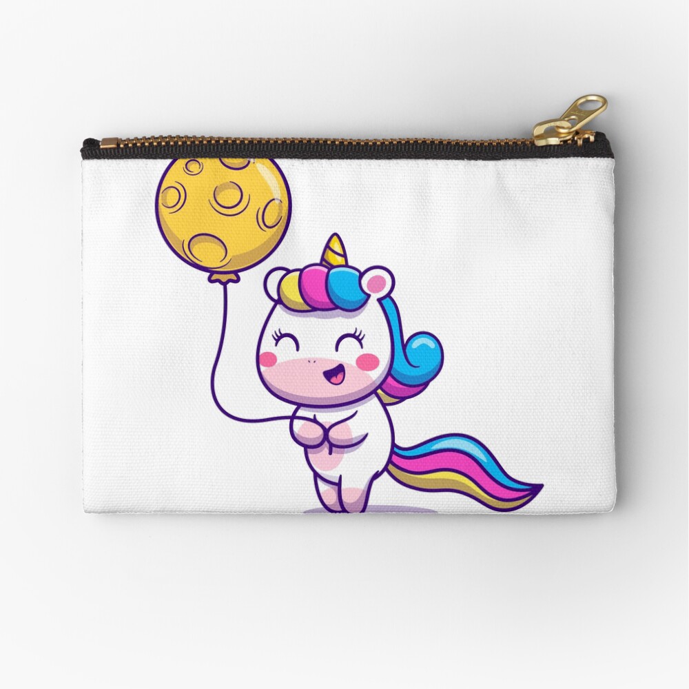 Unicorn Holding a Balloon Zipper Pouch - unicorn fantasy design by HackerLooks