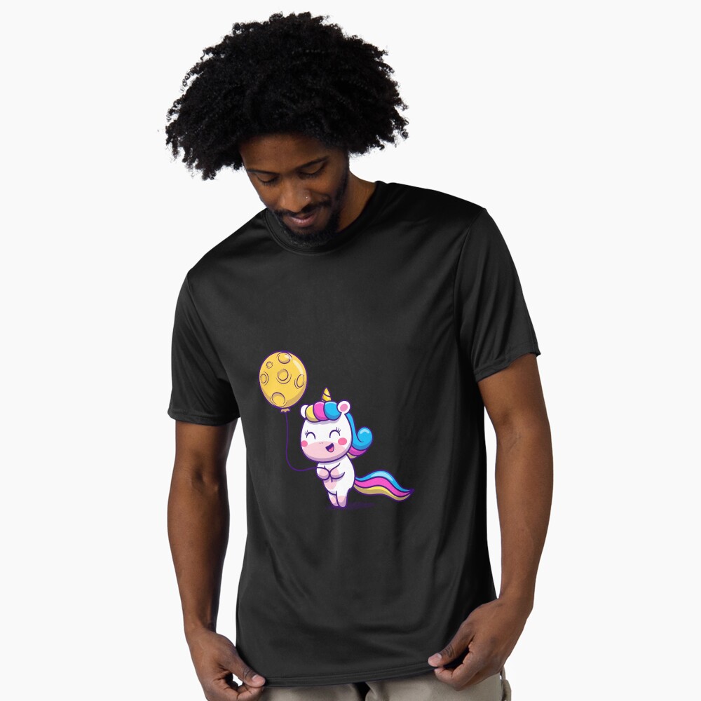 Unicorn Holding a Balloon Active T-Shirt - unicorn fantasy design by HackerLooks
